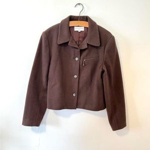 Vintage chocolate brown wool blend button up collared jacket women’s medium